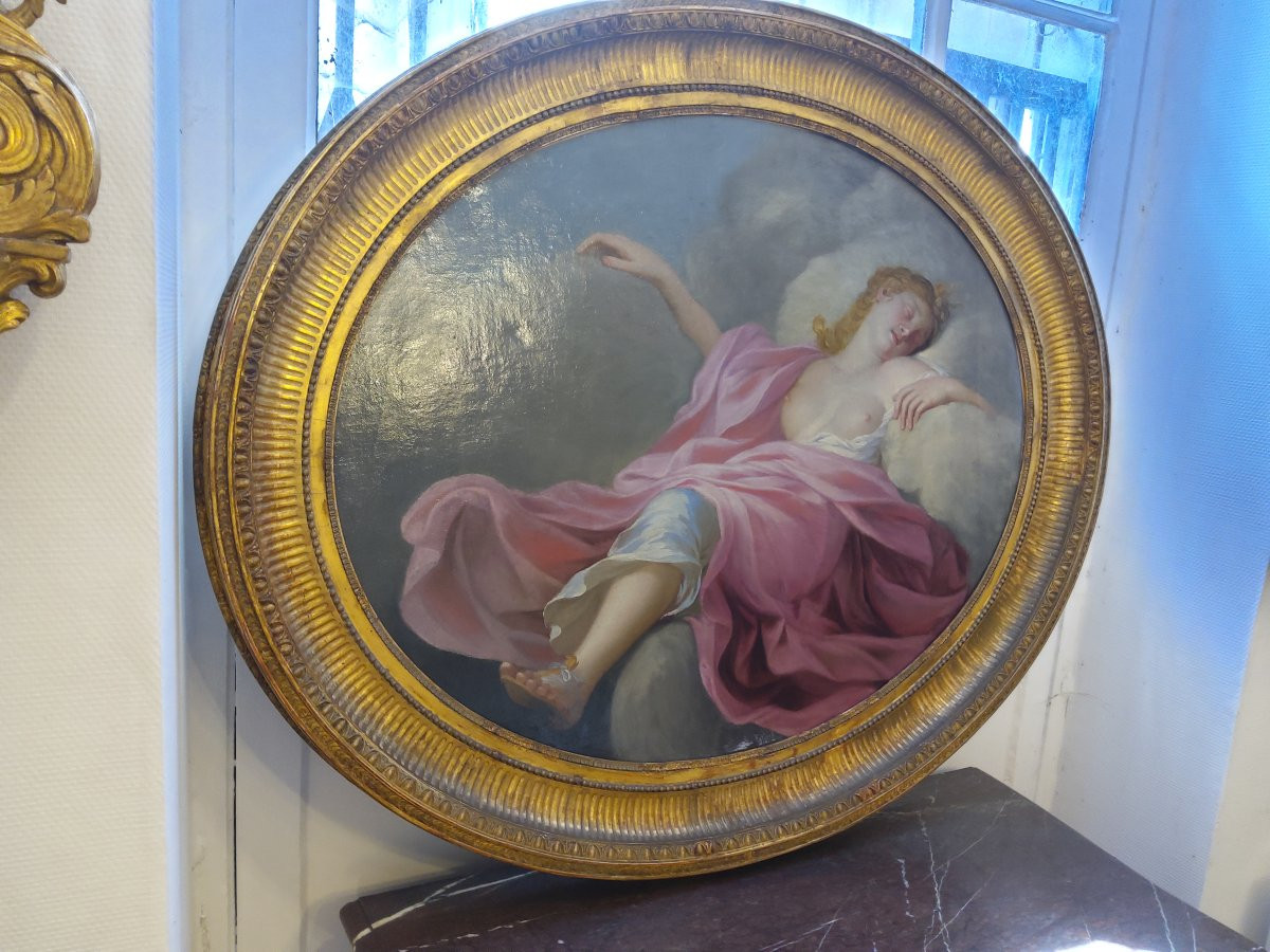 Tableau de salon attr à Lagreneée  LJ (1725-1805) jeune femme nue endormie dans les nuages-photo-3